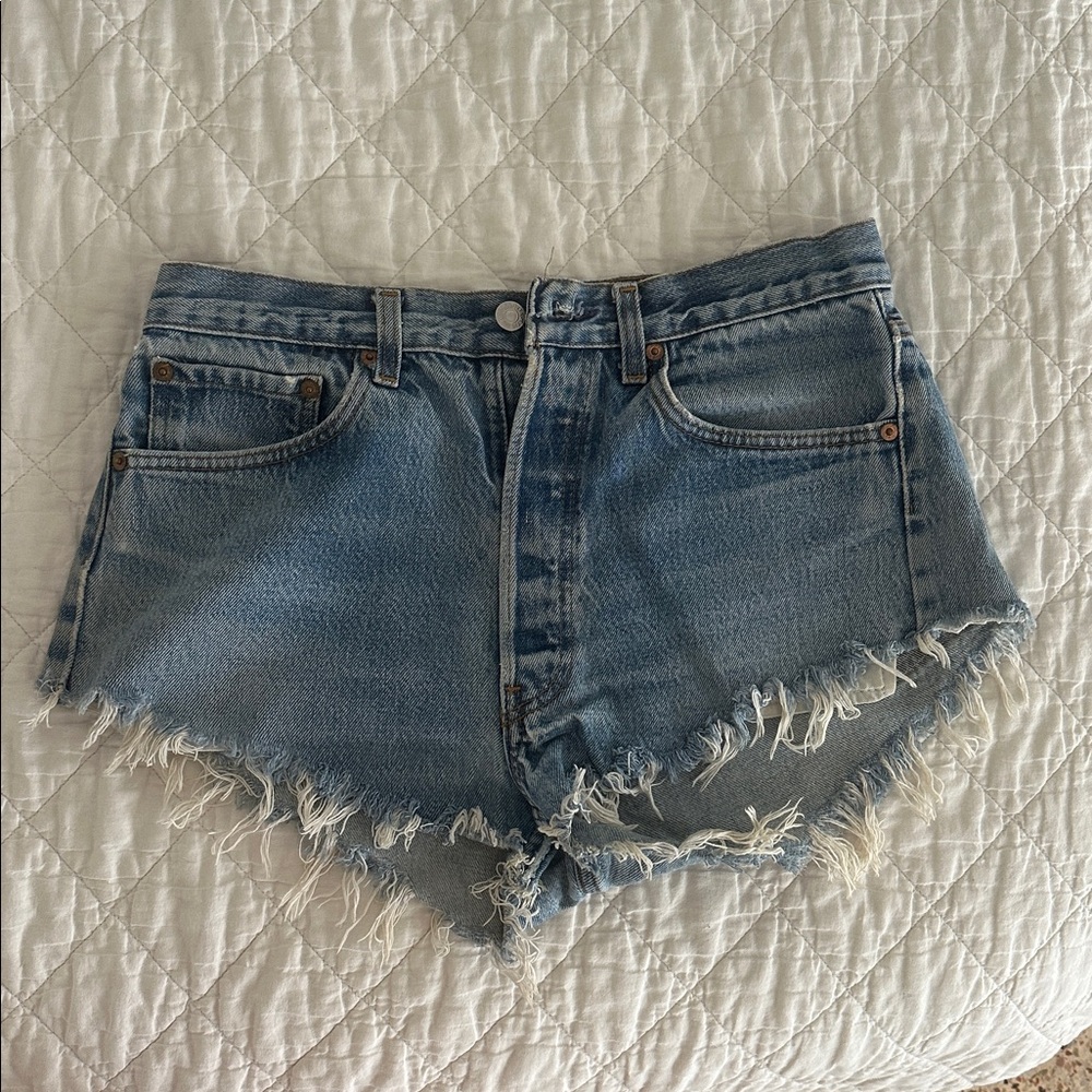 Levi's Blue Frayed Jean Shorts